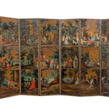 A DUTCH EMBOSSED AND PAINTED LEATHER SIX-FOLD SCREEN - фото 1