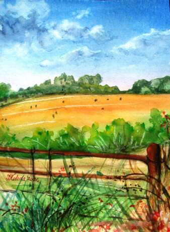 Drawing “Landscape with a gate”, Paper, Watercolor, Romanticism, Everyday life, 2020 - photo 1