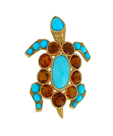 Cartier. CARTIER TURQUOISE AND CITRINE TURTLE BROOCH - фото 1