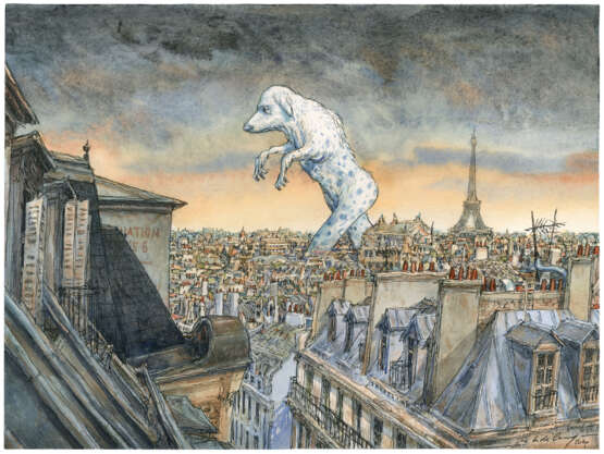 NICOLAS DE CRÉCY (né en 1966)Le Yokai de MontmartreEncres de couleur sur papier. Signé et daté, 30x40 cm. 2020. - photo 1