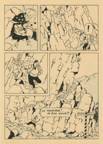 HERGÉ (1907-1983)Tintin et Milou - Le Sceptre d’OttokarEncre de Chine sur papier pour la planche 86 de l’album. 31,6x22,1 cm. Casterman, 1939. Lorsqu’il commence à travailler en juillet 1938 sur ce récit qui s’appelle tout d’abord Les Aventures de Tintin - photo 1
