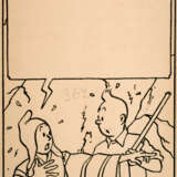 HERGÉ (1907-1983)Tintin - Le temple du soleilEncre de Chine sur papier pour la case 3 du premier strip de la planche 36 parue en pages 8-9 du n° 22 du journal Tintin de 1947. 10,8x7,4 cm. 1947. - Foto 1
