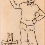 HERGÉ (1907-1983)Tintin au TibetEncre de Chine sur calque pour ce dessin utilisé dans une publicité relative aux tentures “Tintin” et publié en page 4 du n° 9 du journal Tintin du 27 février 1952.8,2x5,2 cm. Le certificat des Studios Hergé est joint. - фото 1