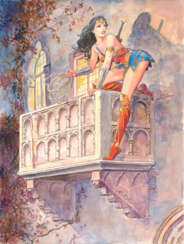 MILO MANARA (né en 1945)Wonder WomanEncres de couleur sur papier pour ce dessin reproduit en couverture du n°1 de la série Wonder Woman. Signé. Panini Comics - DC Univers, 2020.