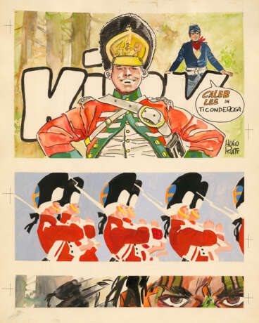 HUGO PRATT (1927-1995)TiconderogaEncre de Chine et gouache sur papier pour la couverture du 20e numéro de la revue italienne Sgt Kirk parue en février 1969 chez Ivaldi. Le dessin est ensuite réutilisé pour le 4e de couverture de la première édition (itali - Foto 1