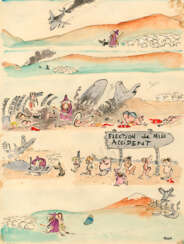 JEAN-MARC REISER (1941-1983)La vie des bêtesEncres de couleur sur papier pour cette planche prépubliée dans le n° 126 de la revue Hara-Kiri, puis reprise en page 29 de l’album. Signé, 32x24 cm. 1972.