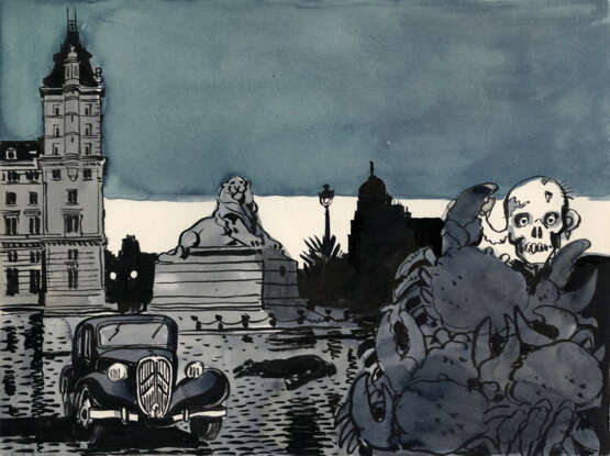 JACQUES TARDI (né en 1946)Nestor Burma - 120, rue de la gareEnsemble de trois projets d’affiches pour le métro parisien (au format de 200x150 cm) pour la sortie d’un des albums majeurs de l’artiste, basé sur un des plus grands classiques du roman policier - photo 1