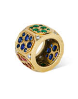 SUZANNE BELPERRON RUBY, SAPPHIRE, EMERALD AND DIAMOND RING