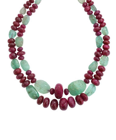 TWO RUBY AND EMERALD BEAD NECKLACES - фото 2