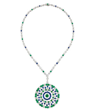 Graff. GRAFF EMERALD, SAPPHIRE AND DIAMOND PENDENT NECKLACE WITH GIA REPORT - photo 1