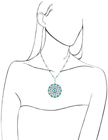 Graff. GRAFF EMERALD, SAPPHIRE AND DIAMOND PENDENT NECKLACE WITH GIA REPORT - фото 3