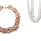 NO RESERVE COLOURED CULTURED PEARL NECKLACE; AND CULTURED PEARL AND GLASS NEGLIGÉ NECKLACE - photo 1