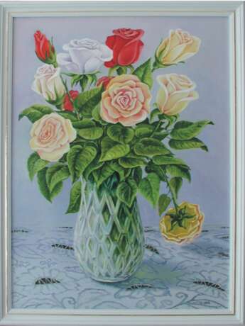 Design Painting “roses in a vase”, Mixed medium, Oil paint, Realist, Still life, Ukraine, 2012 - photo 1