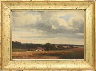 UNBEKANNTER MALER "Noddeutsche Ebene mit Bauernhof", Öl auf Pappe, gerahmt, um 1910