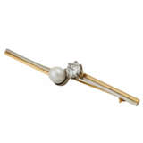 Stabbrosche mit Perle und Brillant, ca. 1,0 ct, - фото 4