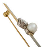 Stabbrosche mit Perle und Brillant, ca. 1,0 ct, - Foto 6