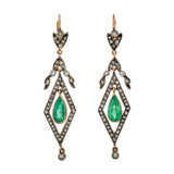Paar Ohrhänger mit Diamantrosen und Smaragden - photo 1