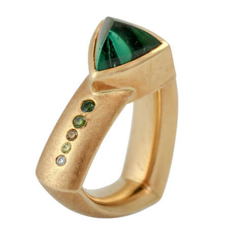 UNIKAT Ring mit grünem Turmalin von 3 ct (graviert), - photo 5
