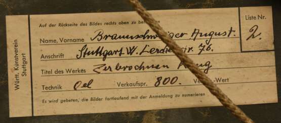 AUGUST BRAUNSCHWEIGER:"Stillleben mit Krug", Öl auf Leinwand, gerahmt und signiert, um 1910 - Foto 4