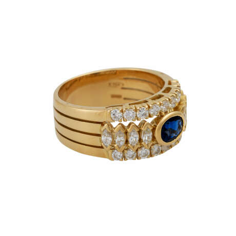 Ring mit Saphir und Diamanten, zusammen ca. 1 ct, - Foto 1