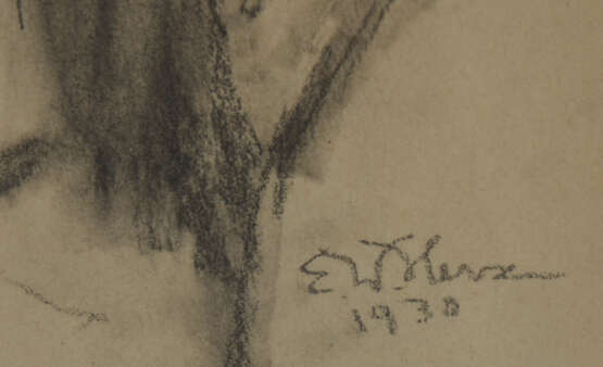 EMILE W. HERZ. "Mann mit Pfeife", Bleistift auf Papier, hinter Glas gerahmt, signiert und datiert - photo 2