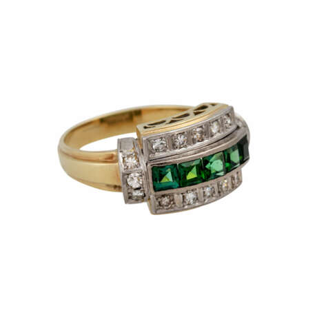 Ring mit 5 grünen Turmalincarrés und 16 Achtkantdiamanten, zusammen ca. 0,2 ct, - Foto 4