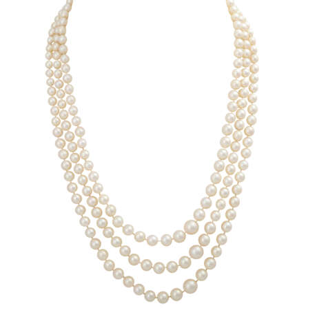 Perlenkette 3-reihig mit Granatschließe, - Foto 1