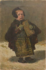 UNBEKANNTER KÜNSTLER: "Mädchen mit Drehleier", Öl auf Leinwand, um 1880