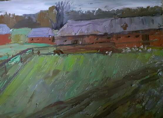 Конюшни. Осень. Canvas on the subframe Oil paint Realism Landscape painting 2020 - photo 1