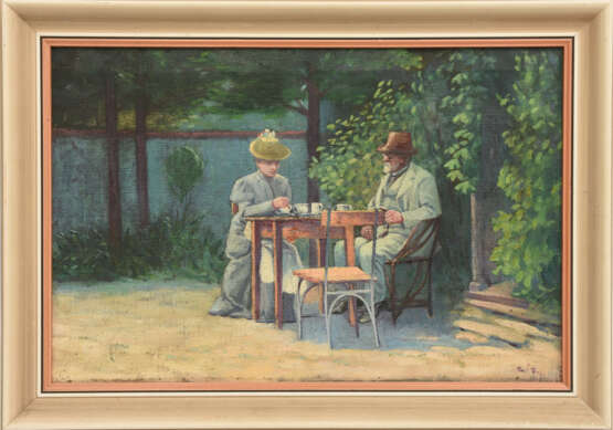 UNBEKANNTER KÜNSTLER,"Paar beim Kaffee", Öl auf Leinwand, gerahmt und signiert, vermutlich Österreich-Ungarn um 1900 - photo 1