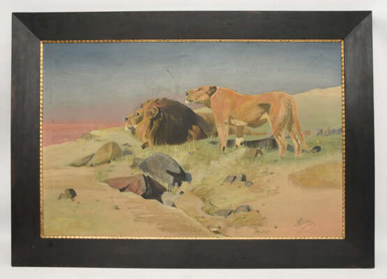 H.BOETTCHER:" "Löwenpaar", Öl auf Leinwand, gerahmt und signiert, 1. Viertel 20. Jahrhundert - фото 1