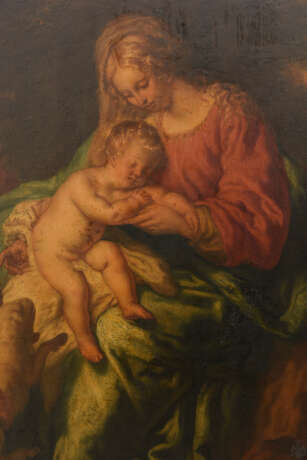 UNBEKANNTER KÜNSTLER, "Die heilige Familie", Öl auf Holz, gerahmt als Altarbild - photo 2