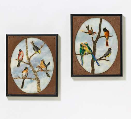 Italien. Paar Pietra dura Platten Vögel auf Zweigen - photo 1