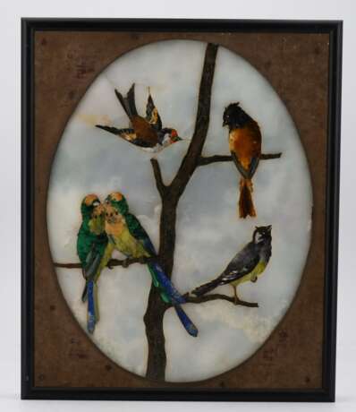 Italien. Paar Pietra dura Platten Vögel auf Zweigen - Foto 2