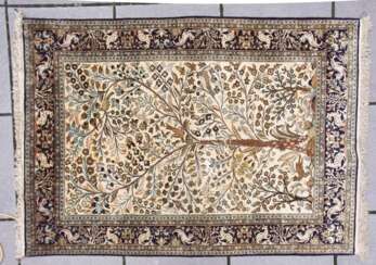 SEIDENTEPPICH 1, Seide auf Baumwolle, Persien 20. Jahrhundert