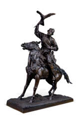 A MONUMENTAL AND VERY RARE BRONZE MODEL OF A FALCONER