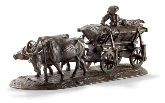 A BRONZE MODEL OF A CHUMAK RIDING ON AN OXCART - Foto 1