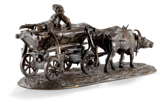 A BRONZE MODEL OF A CHUMAK RIDING ON AN OXCART - photo 2