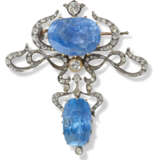 A DIAMOND AND SAPPHIRE GOLD BROOCH - Foto 1