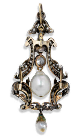 A DIAMOND AND PEARL GOLD PENDANT - фото 2