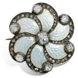 A DIAMOND AND GUILLOCHÉ ENAMEL GOLD BROOCH - photo 1