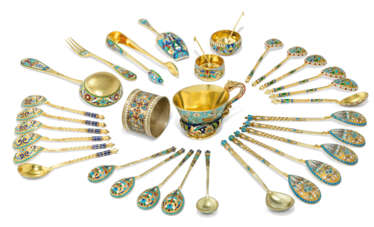 A GROUP OF SILVER-GILT AND CLOISONNÉ ENAMEL ITEMS