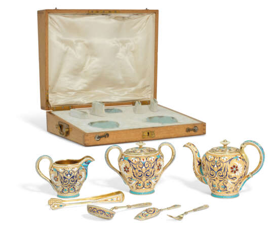 A SILVER-GILT AND CLOISONNÉ ENAMEL TEA SERVICE - photo 1