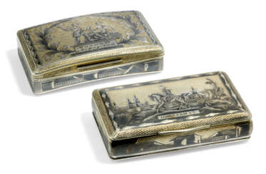 TWO PARCEL-GILT SILVER AND NIELLO SNUFF BOXES