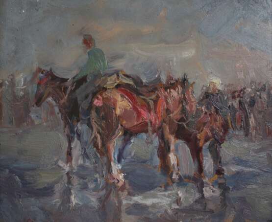 Gemälde „Pferde“, Bord, Ölfarbe, Realismus, Landschaftsmalerei, 2000 - Foto 1