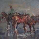 Painting “Horses”, Board, Oil paint, Realist, Landscape painting, 2000 - photo 1