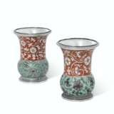 A PAIR OF SILVER-PLATE MOUNTED CHINESE POLYCHROME-ENAMELLED VASES - photo 1