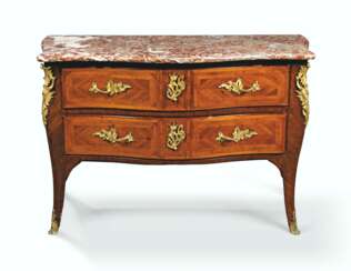 A LOUIS XV ORMOLU-MOUNTED TULIPWOOD PARQUETRY COMMODE