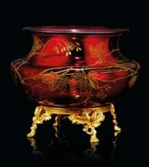 A FRENCH ORMOLU-MOUNTED AND PARCEL-GILT RUBY-GLASS VASE