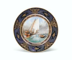 A SEVRES (LOUIS-PHILIPPE) PORCELAIN BLUE-GROUND PLATE FROM THE 'SERVICE DE PECHES' (ASSISETTE 'UNIE')